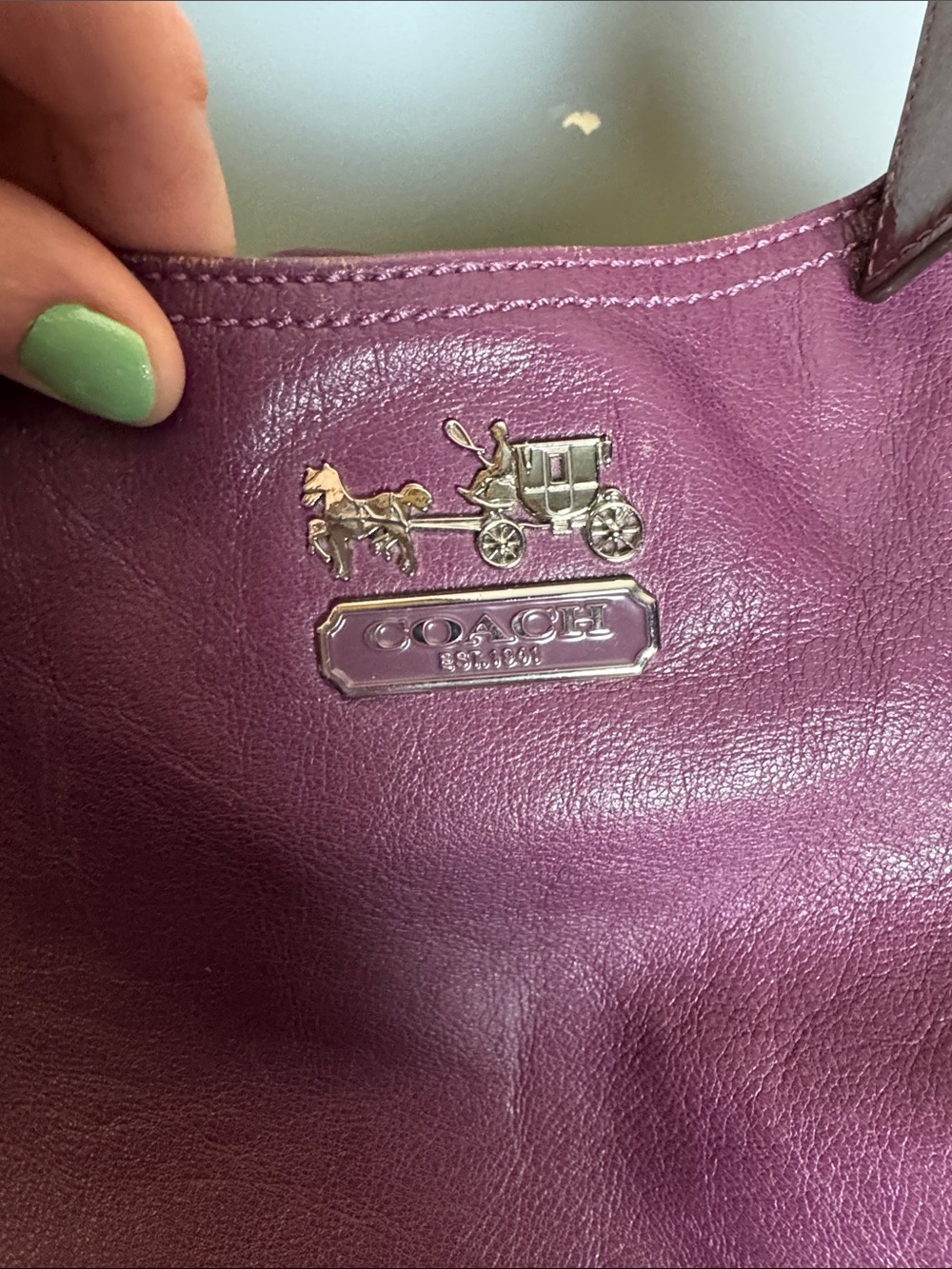 Coach Plum Leather Shoulder Bag with Silver Hardware - Picture 4 of 15
